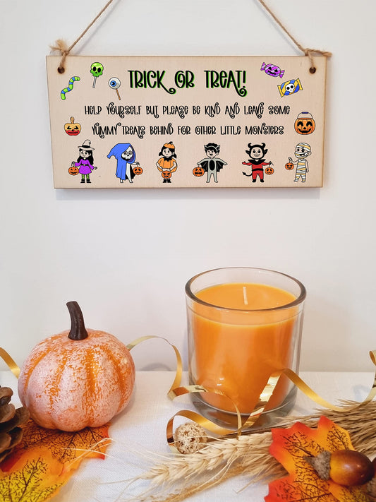 Trick or Treat Help Yourself Be Kind Sweets Halloween Do not Disturb Sign Handmade Wooden Hanging Wall Plaque Gift Hallway Home Décor