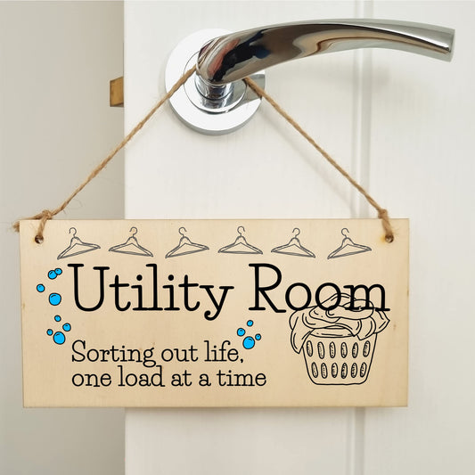The Plum Penguin Handmade Wooden Hanging Wall Plaque Utility Room Sorting Out Life Funny Decorative Sign Kitchen Washing Room