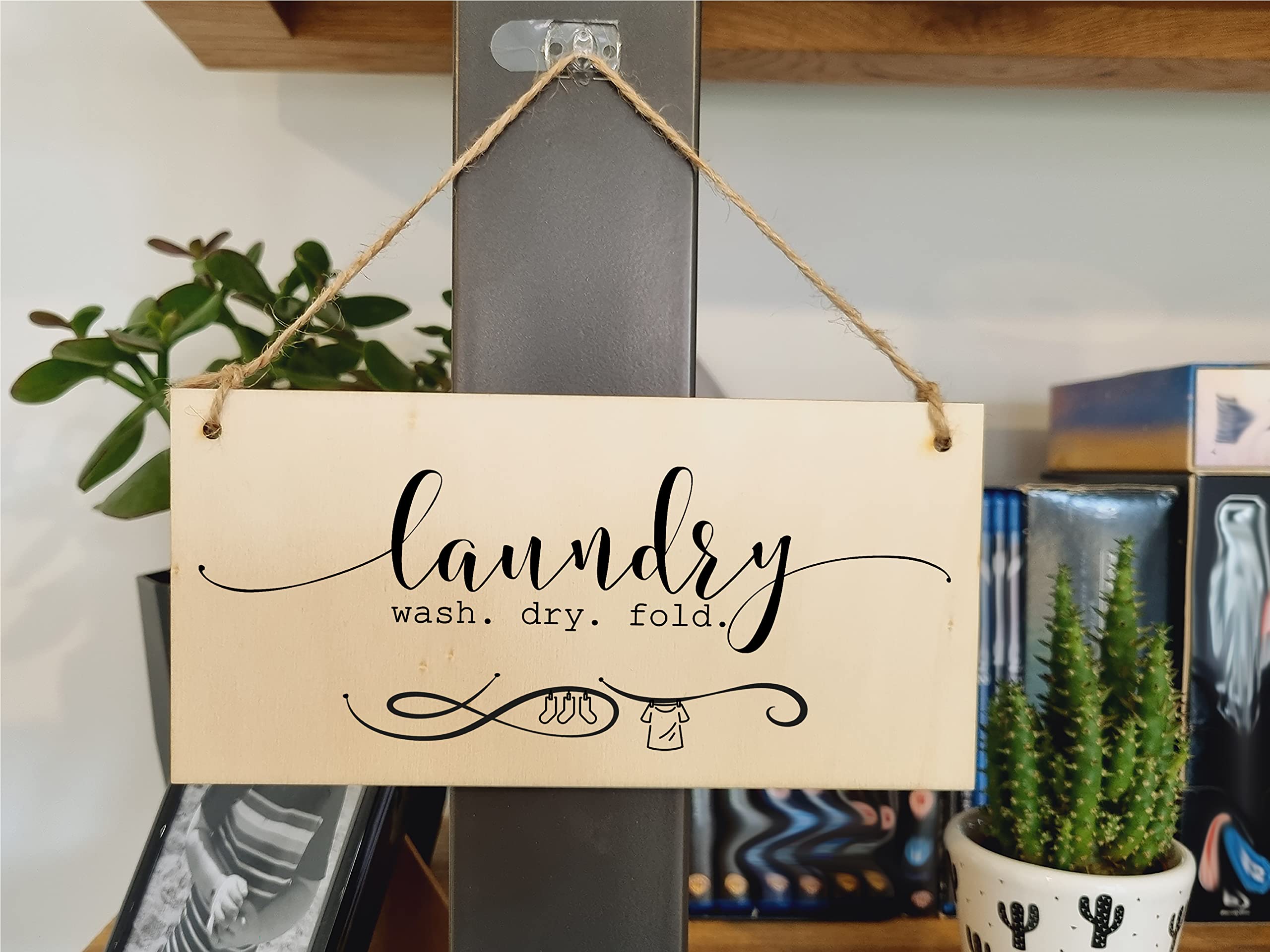 The Plum Penguin Handmade Wooden Hanging Wall Plaque Laundry Wash Dry Fold Funny Washing Decorative Sign for Utility Room