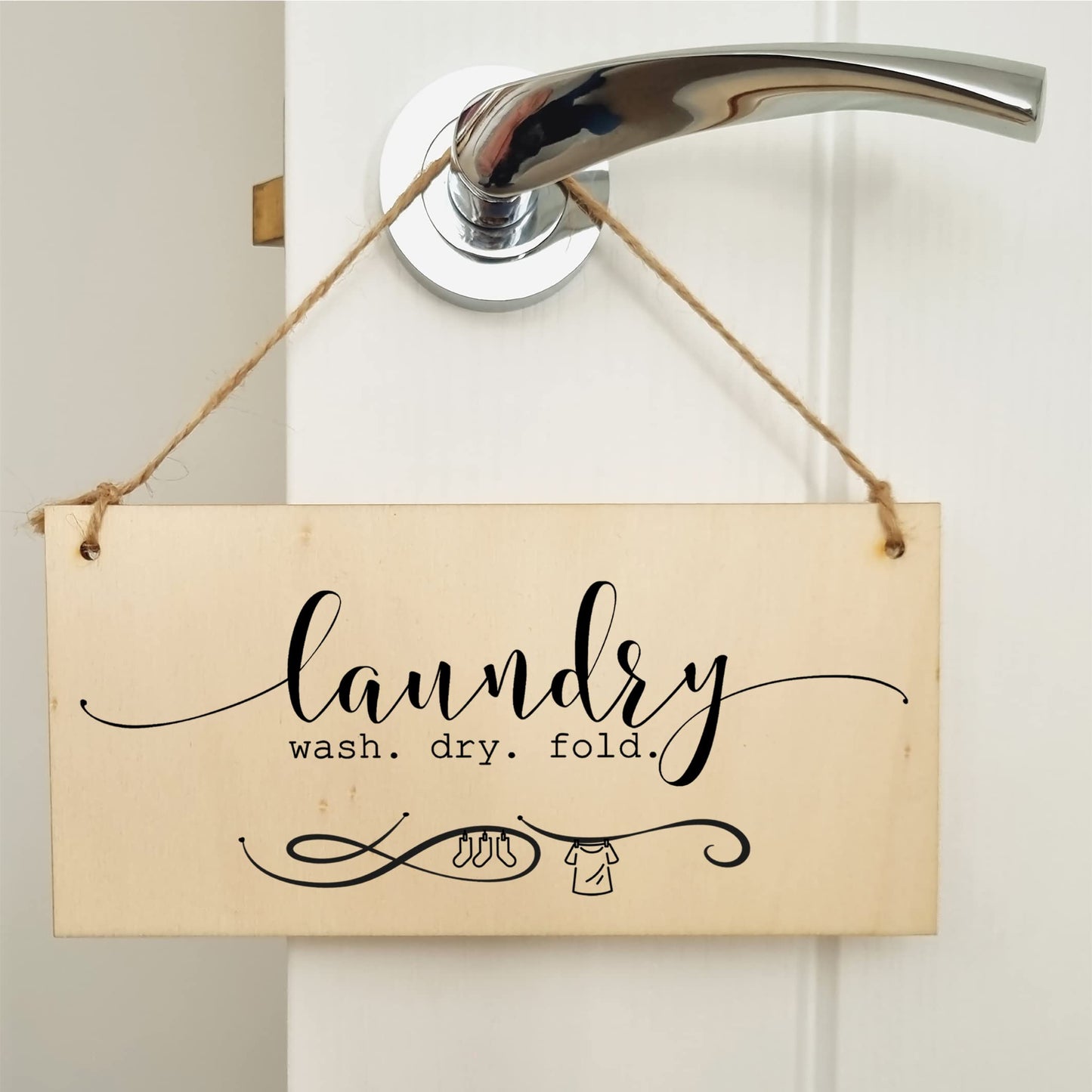 The Plum Penguin Handmade Wooden Hanging Wall Plaque Laundry Wash Dry Fold Funny Washing Decorative Sign for Utility Room