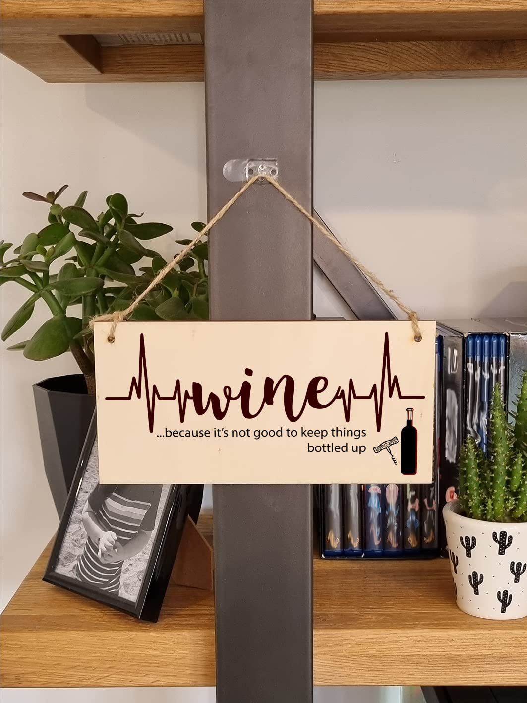 The Plum Penguin Handmade Wooden Hanging Wall Plaque Wine Because It's Not Good to Keep Things Bottle Up Novelty Sign for Wine Lovers