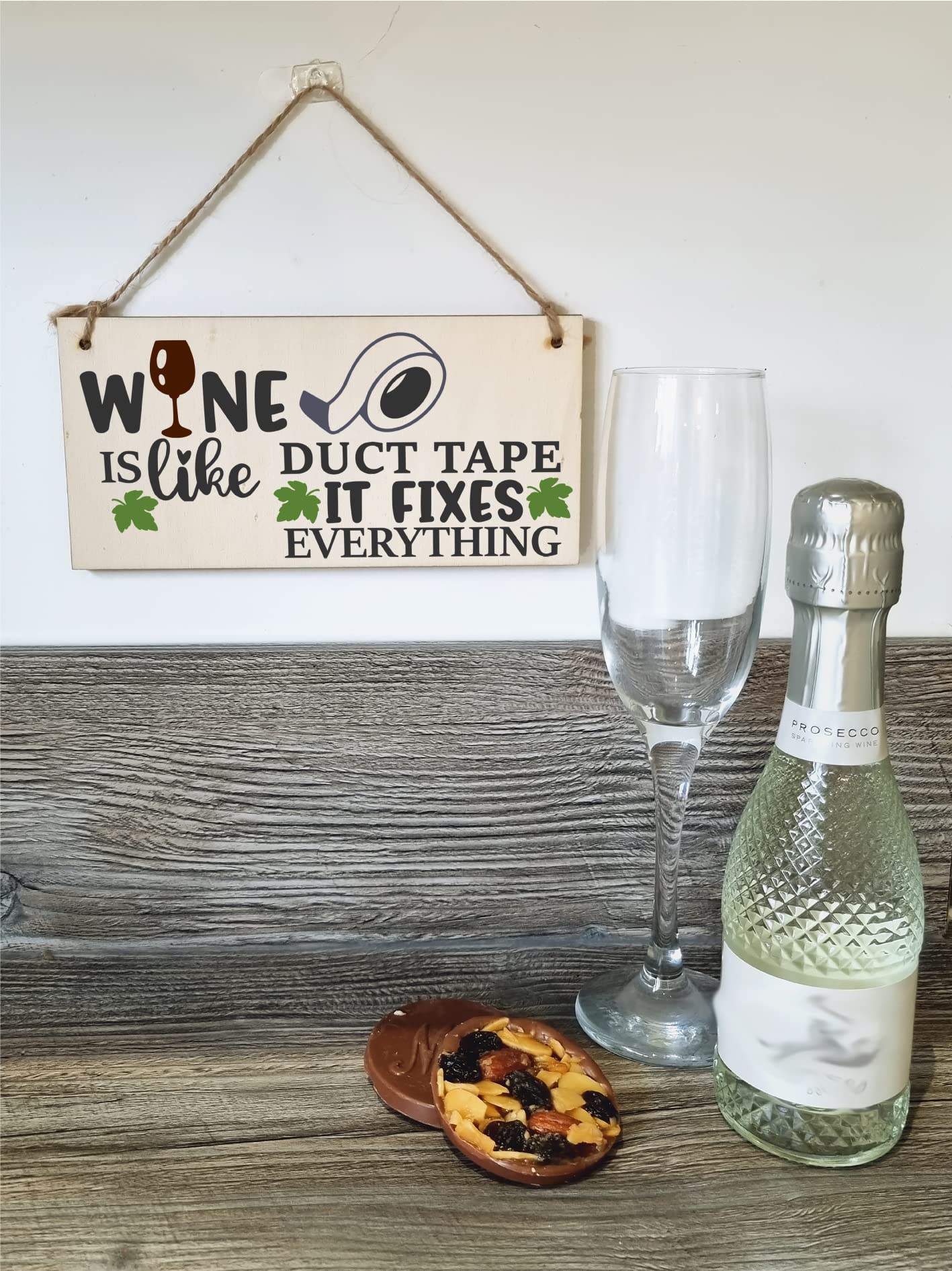The Plum Penguin Wine Like Duct Tape Fixes Everything Novelty Handmade Wooden Hanging Wall Plaque Gift Home Bar Sign Decoration