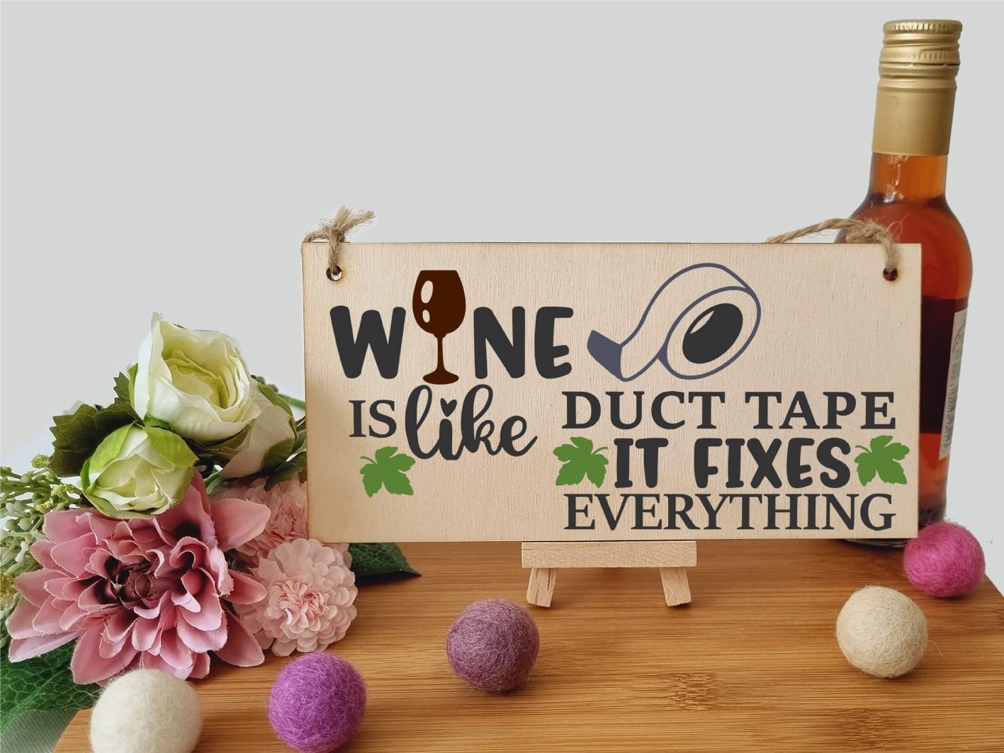 The Plum Penguin Wine Like Duct Tape Fixes Everything Novelty Handmade Wooden Hanging Wall Plaque Gift Home Bar Sign Decoration
