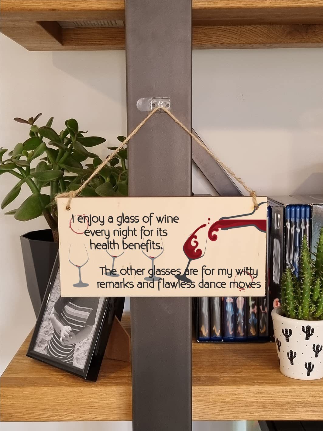 The Plum Penguin Handmade Wooden Hanging Wall Plaque Glass of Wine a Night Witty Remarks and Dancing Funny Novelty Wine Lovers