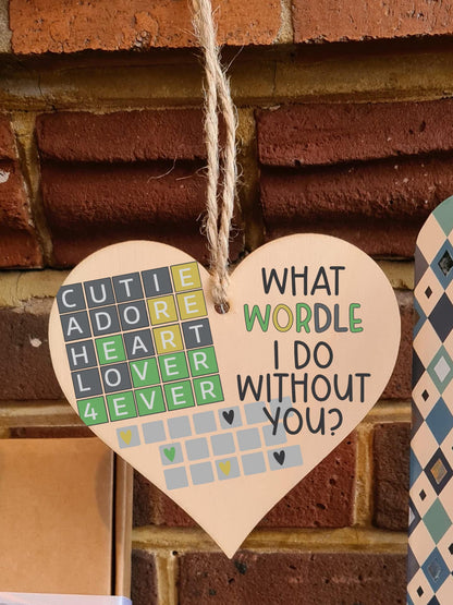 The Plum Penguin Handmade Wooden Hanging Heart Plaque Gift What Would I Do Without You Wordle Funny Cute Play on Words