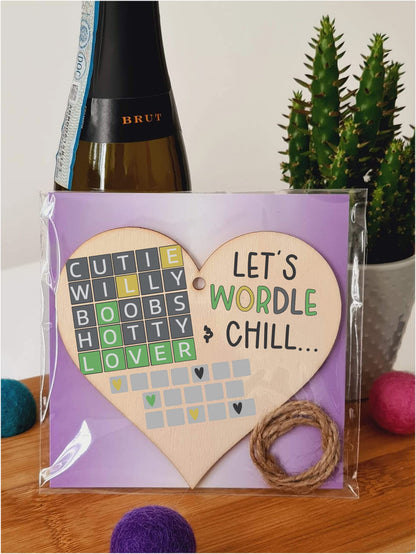 The Plum Penguin Handmade Wooden Hanging Heart Plaque Gift Lets Wordle and Chill Funny Rude Play on Words Boyfriend Girlfriend