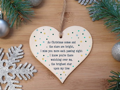 The Plum Penguin Handmade Wooden Hanging Heart Plaque Gift Christmas Comes Miss You Brightest Star Bereavement In Memory Keepsake Wall Hanger