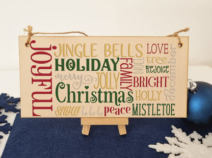 Christmas Joyful Mistletoe Word Art Decorative Xmas Sign Handmade Wooden Hanging Wall Plaque Gift Home Decoration