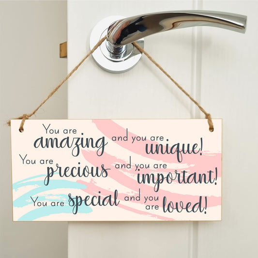 The Plum Penguin Handmade Wooden Hanging Wall Plaque You Are Amazing Unique Special Important Loved Inspirational Decorative Sign