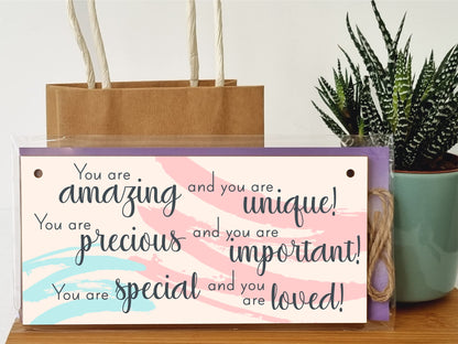 The Plum Penguin Handmade Wooden Hanging Wall Plaque You Are Amazing Unique Special Important Loved Inspirational Decorative Sign