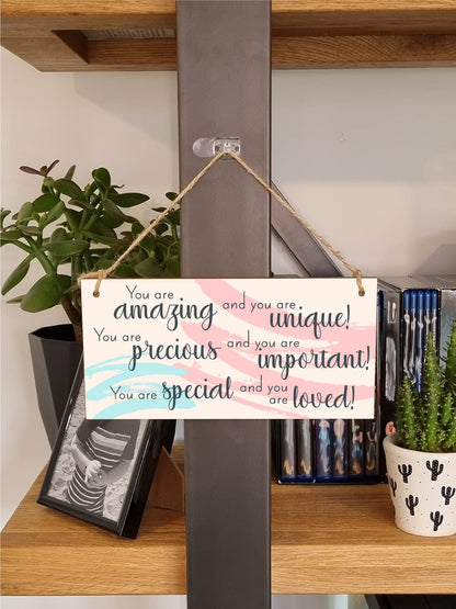 The Plum Penguin Handmade Wooden Hanging Wall Plaque You Are Amazing Unique Special Important Loved Inspirational Decorative Sign