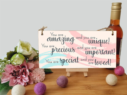 The Plum Penguin Handmade Wooden Hanging Wall Plaque You Are Amazing Unique Special Important Loved Inspirational Decorative Sign