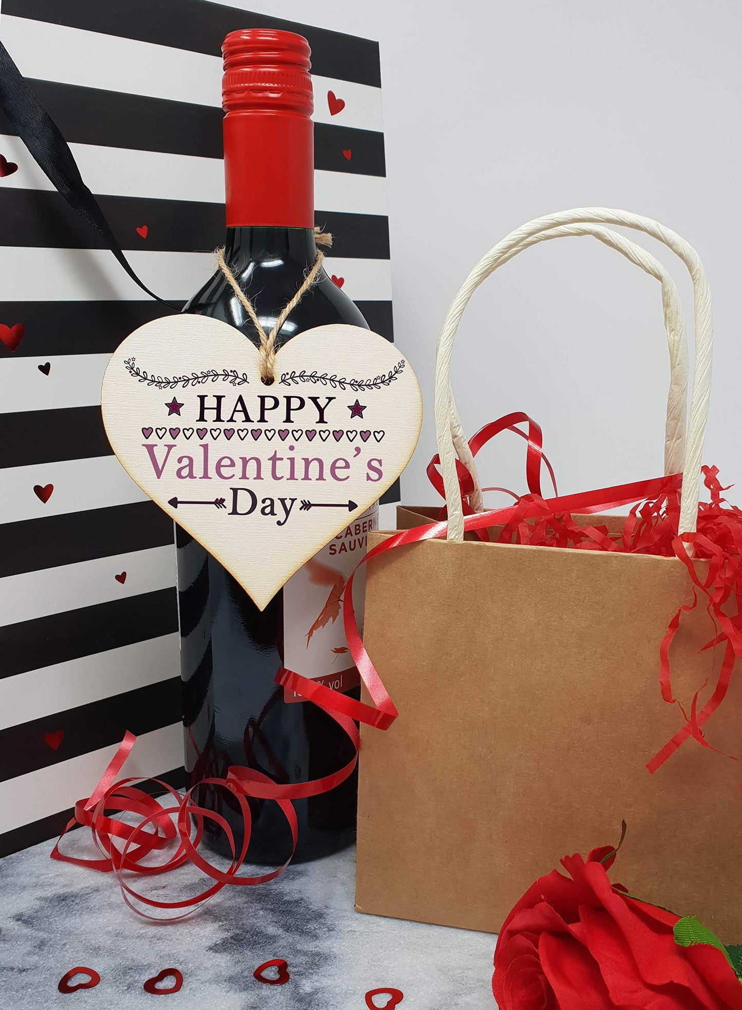 The Plum Penguin Handmade Wooden Hanging Heart Plaque Valentine's Gift Happy Valentines Day simple boho chic design gift for someone special boyfriend girlfriend husband wife romantic keepsake