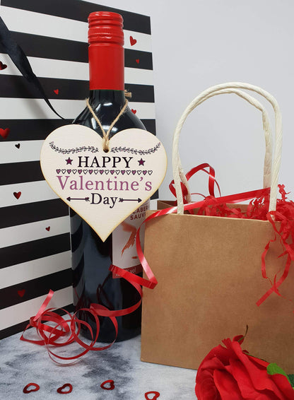 The Plum Penguin Handmade Wooden Hanging Heart Plaque Valentine's Gift Happy Valentines Day simple boho chic design gift for someone special boyfriend girlfriend husband wife romantic keepsake