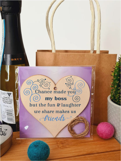 Handmade Wooden Hanging Heart Plaque Gift for your Boss or Manager Keepsake for Friend