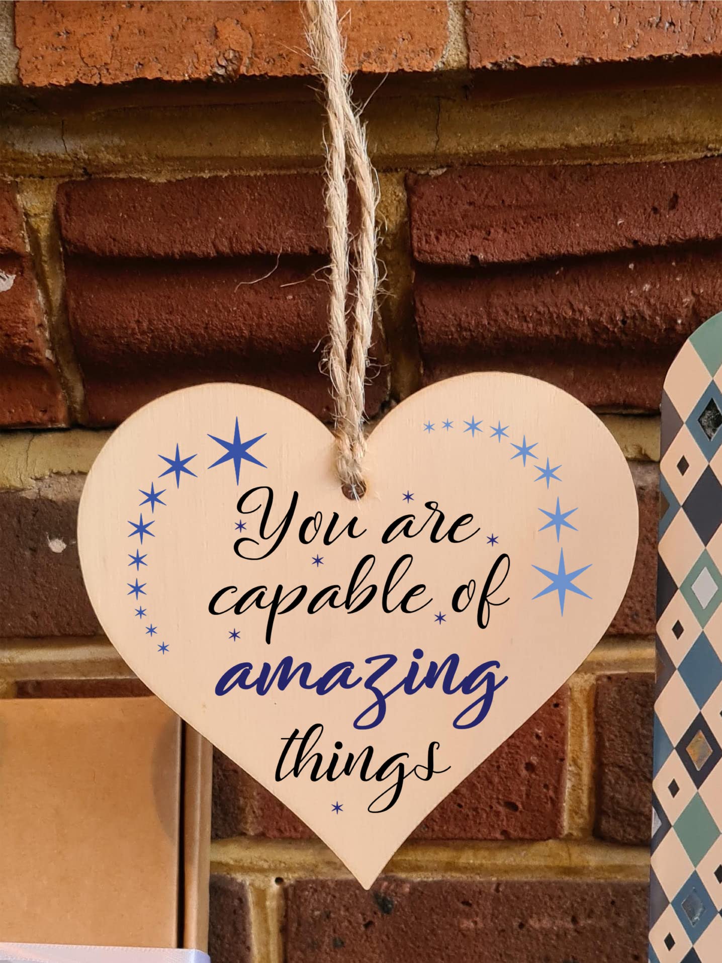 Handmade Wooden Hanging Heart Plaque Gift for Someone Special Inspirational Gift or Self Motivational Treat