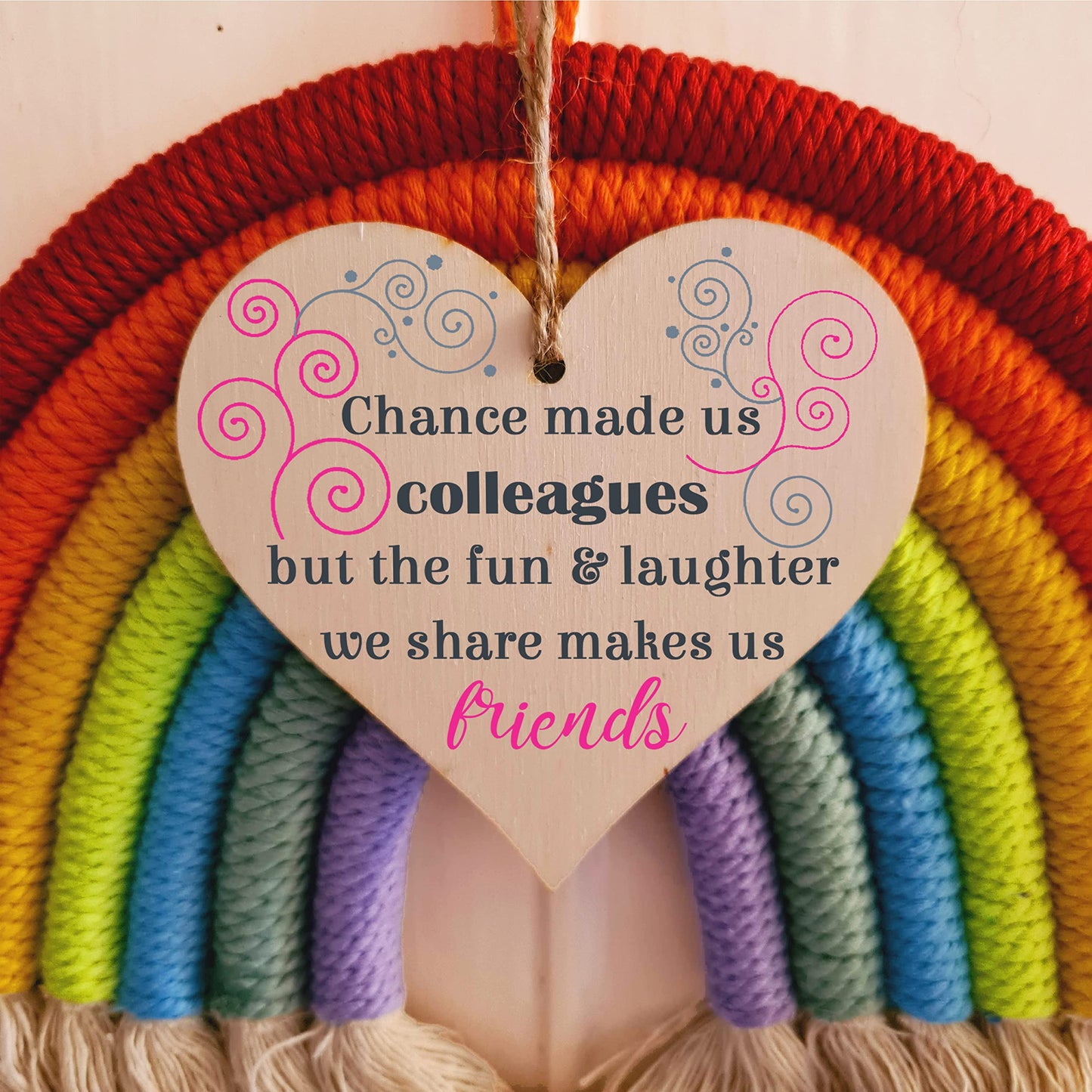Handmade Wooden Hanging Heart Plaque Gift for Colleague Keepsake for Friend