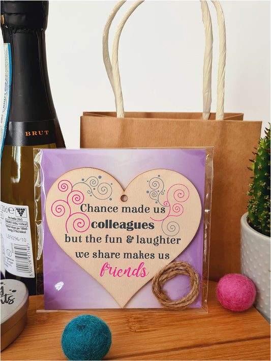Handmade Wooden Hanging Heart Plaque Gift for Colleague Keepsake for Friend