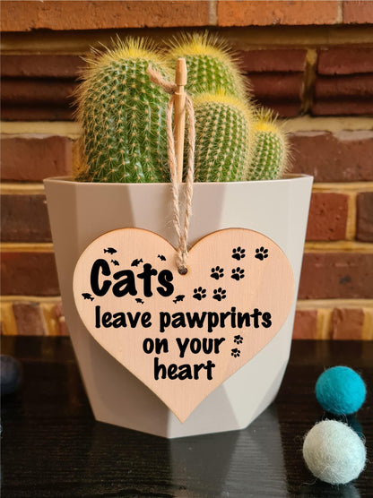 Handmade Wooden Hanging Heart Plaque Gift Perfect for Cat Lovers