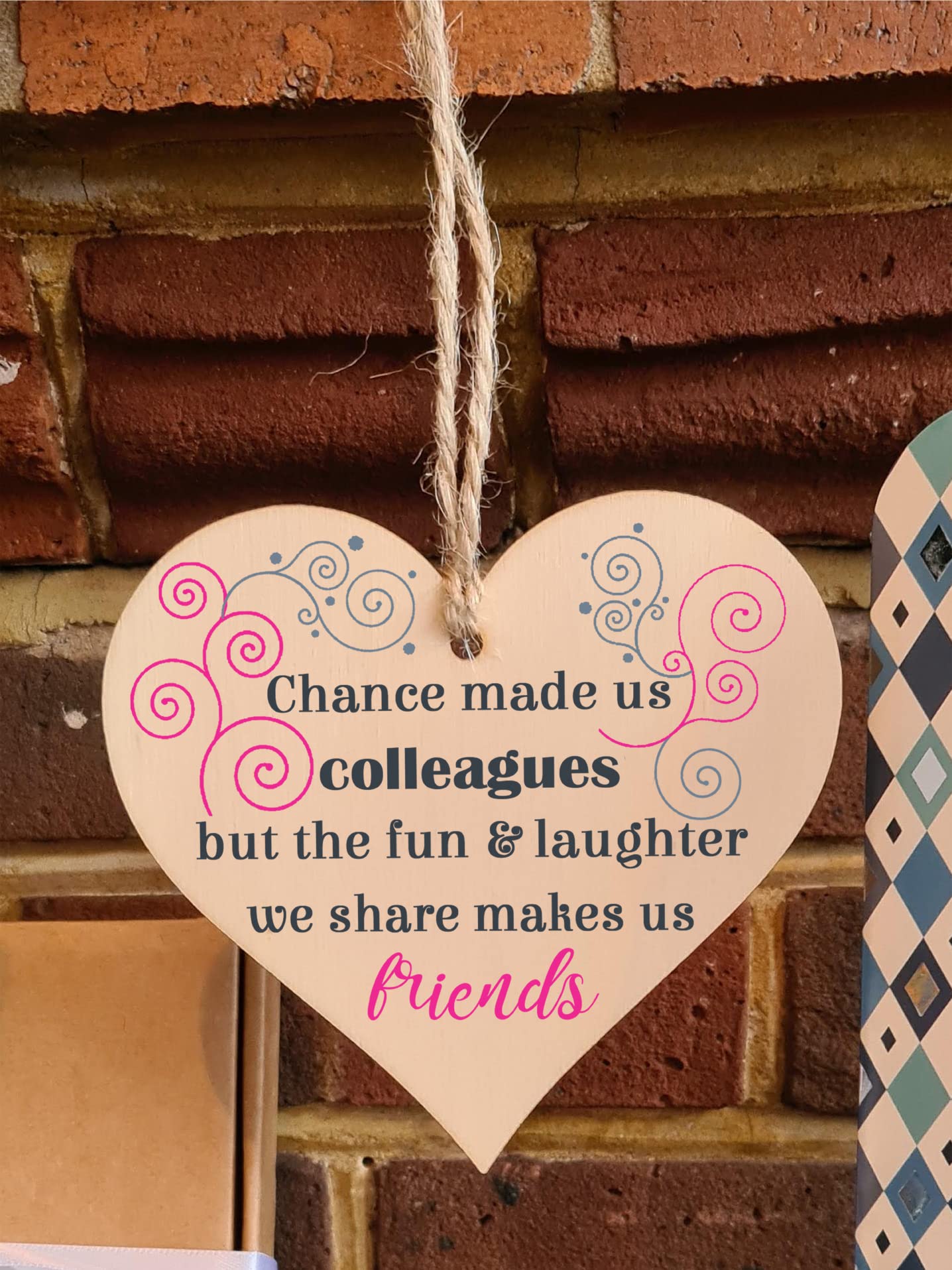 Handmade Wooden Hanging Heart Plaque Gift for Colleague Keepsake for Friend