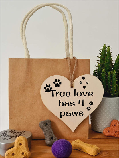 Handmade Wooden Hanging Heart Plaque Gift for Dog Lovers Novelty Funny Keepsake