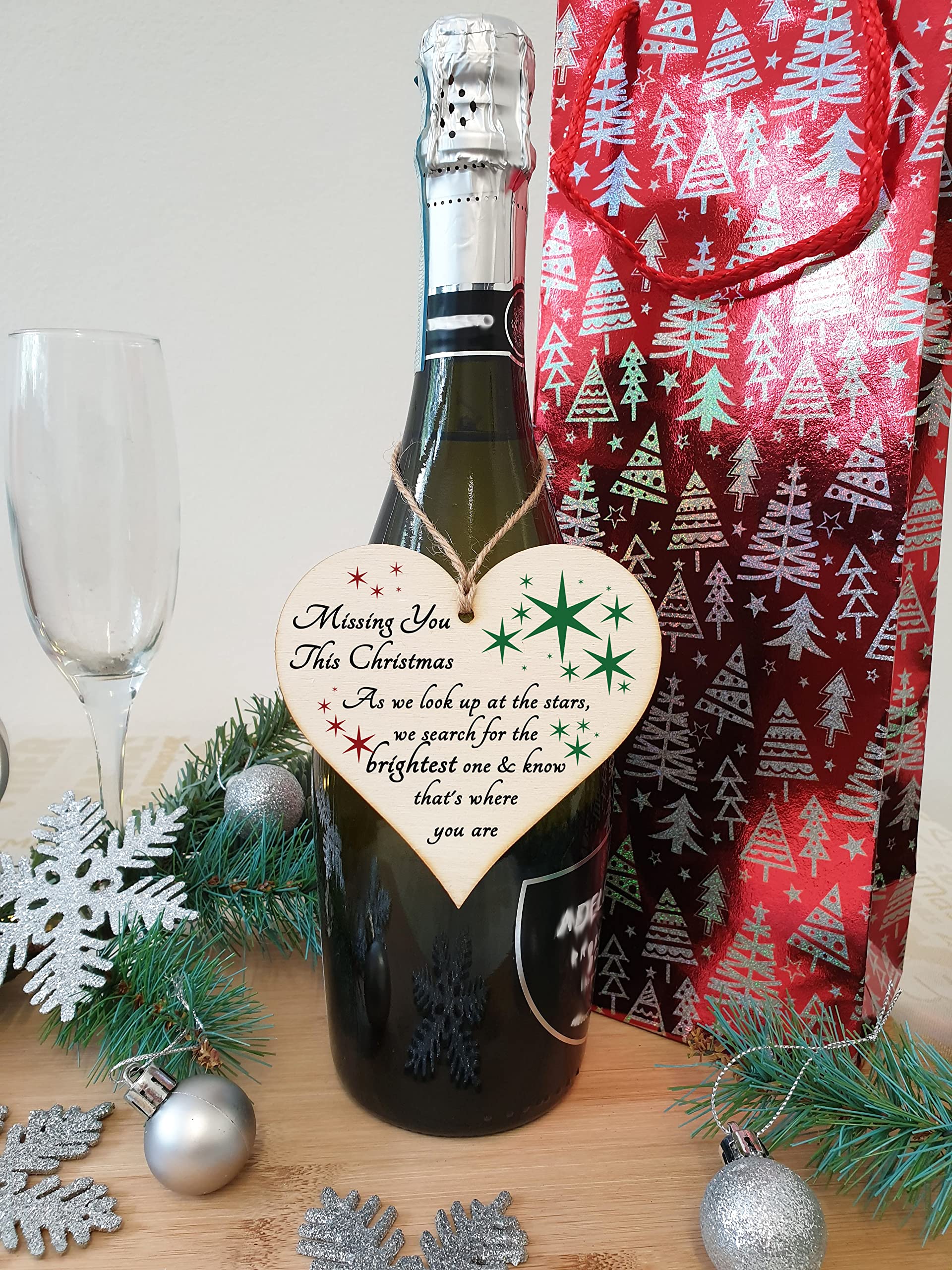 Handmade Wooden Hanging Heart Plaque Gift to Remember Lost Loved Ones at Christmas