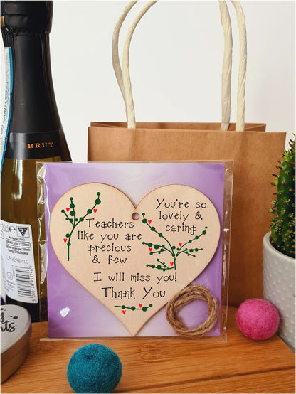 Handmade Wooden Hanging Heart Plaque Gift for a Great Teacher Thank You Keepsake