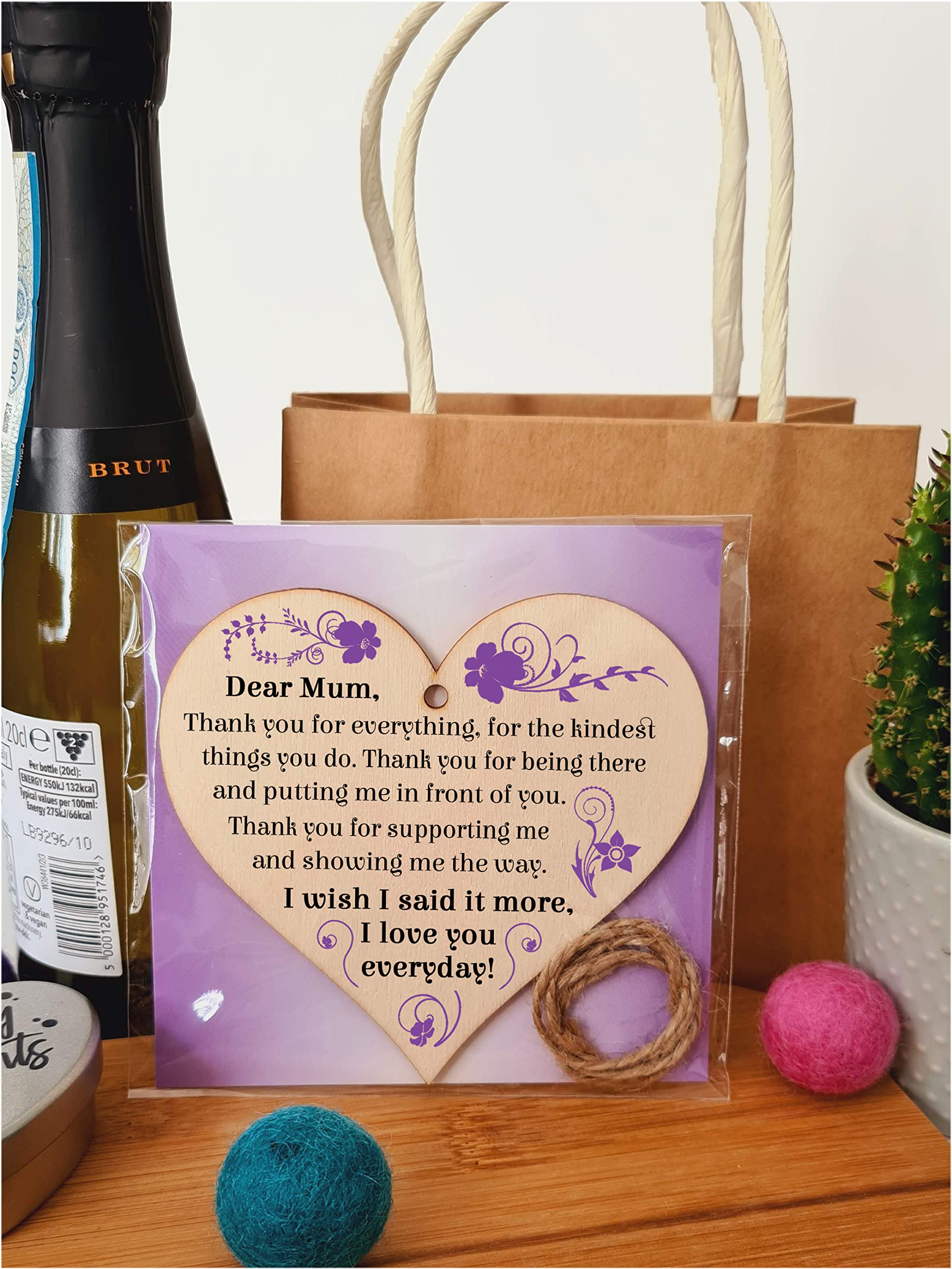 Handmade Wooden Hanging Heart Plaque Gift for Mum Loving Thoughtful Present
