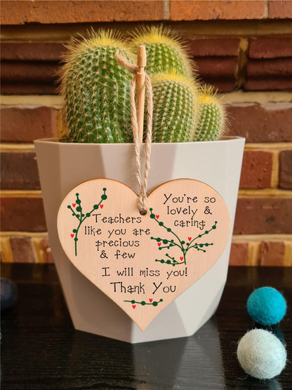 Handmade Wooden Hanging Heart Plaque Gift for a Great Teacher Thank You Keepsake