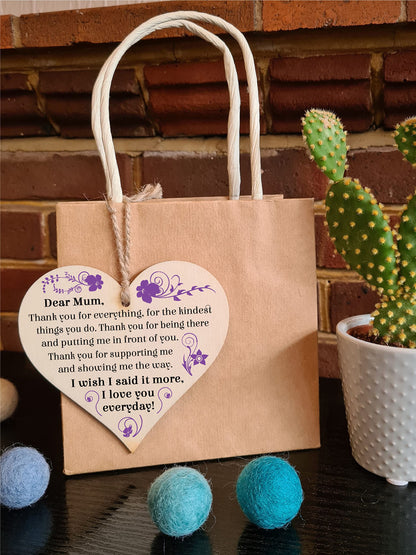 Handmade Wooden Hanging Heart Plaque Gift for Mum Loving Thoughtful Present