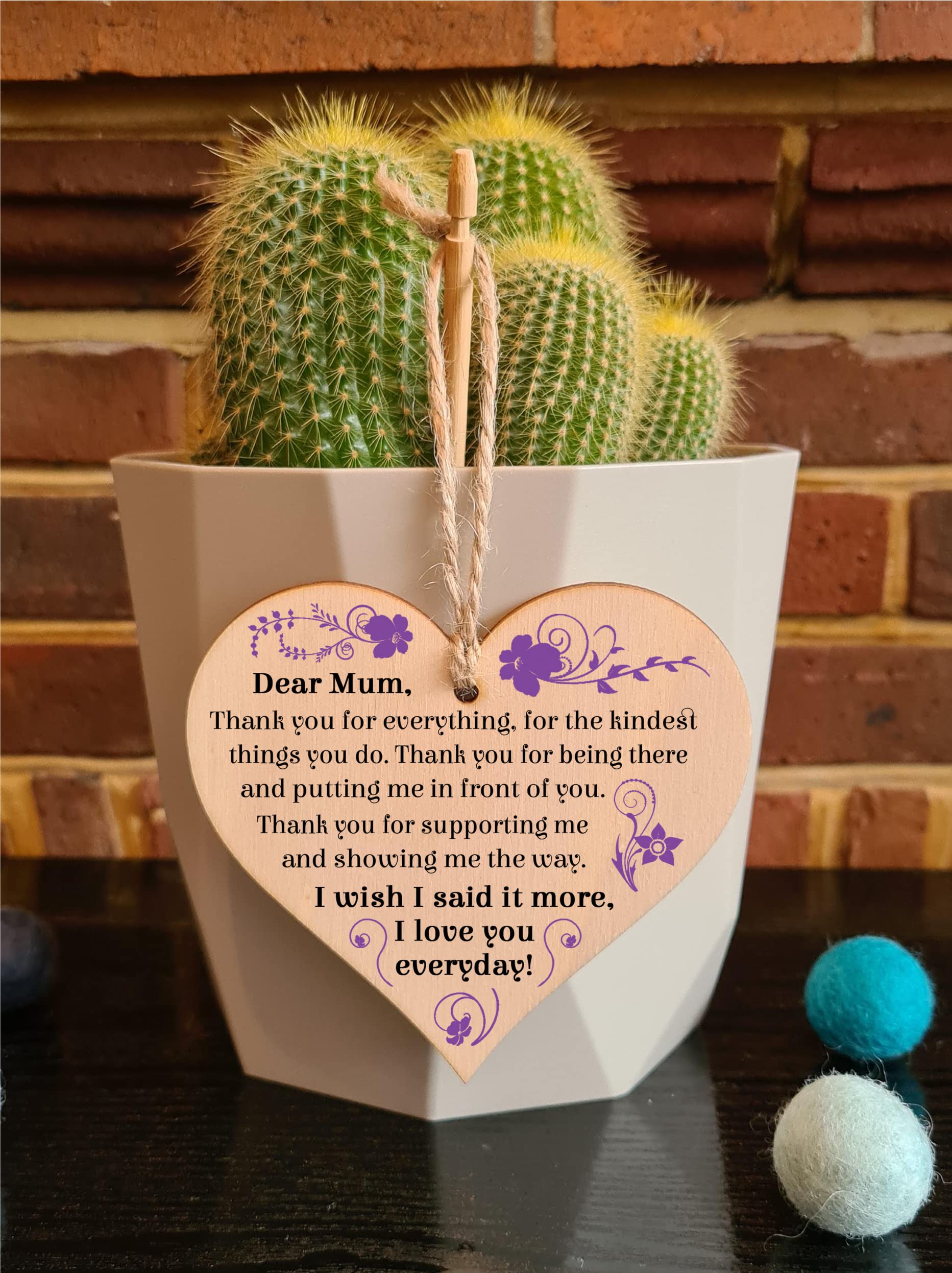 Handmade Wooden Hanging Heart Plaque Gift for Mum Loving Thoughtful Present