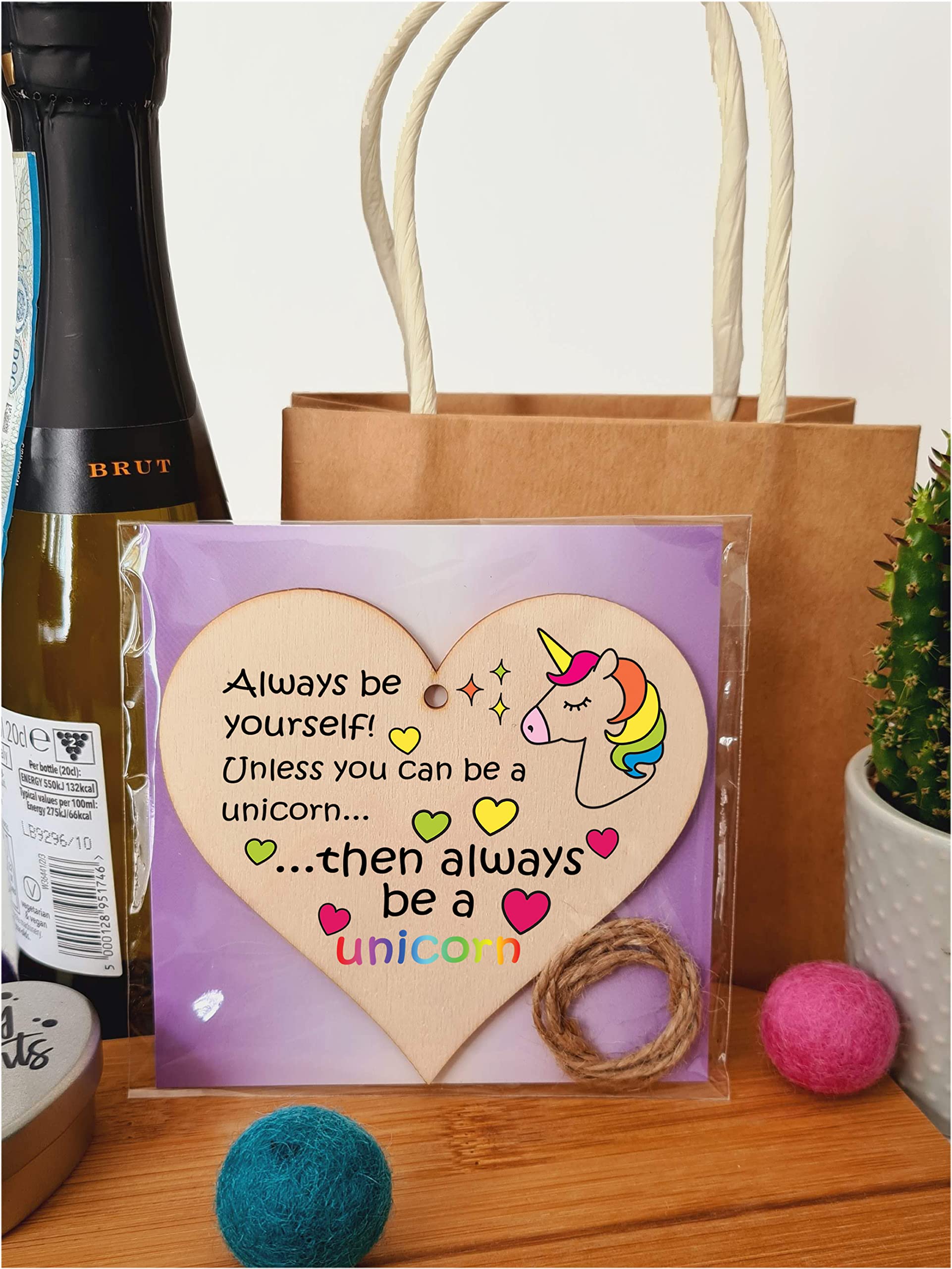 Handmade Wooden Hanging Heart Plaque Gift for Someone Special Funny Inspirational Be a Unicorn Motivational Treat