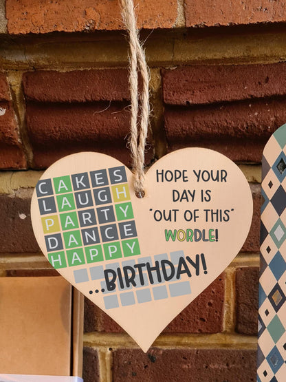 The Plum Penguin Handmade Wooden Hanging Heart Plaque Gift Happy Birthday Hope its out of this world Wordle Fun Words