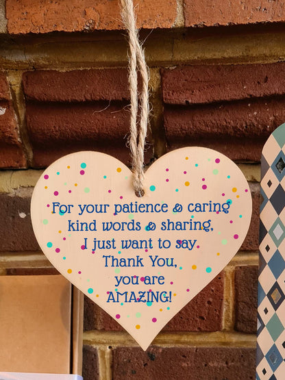 The Plum Penguin Handmade Wooden Hanging Heart Plaque Gift Thank You Amazing Friendship Teacher Colleague Present Card Alternative