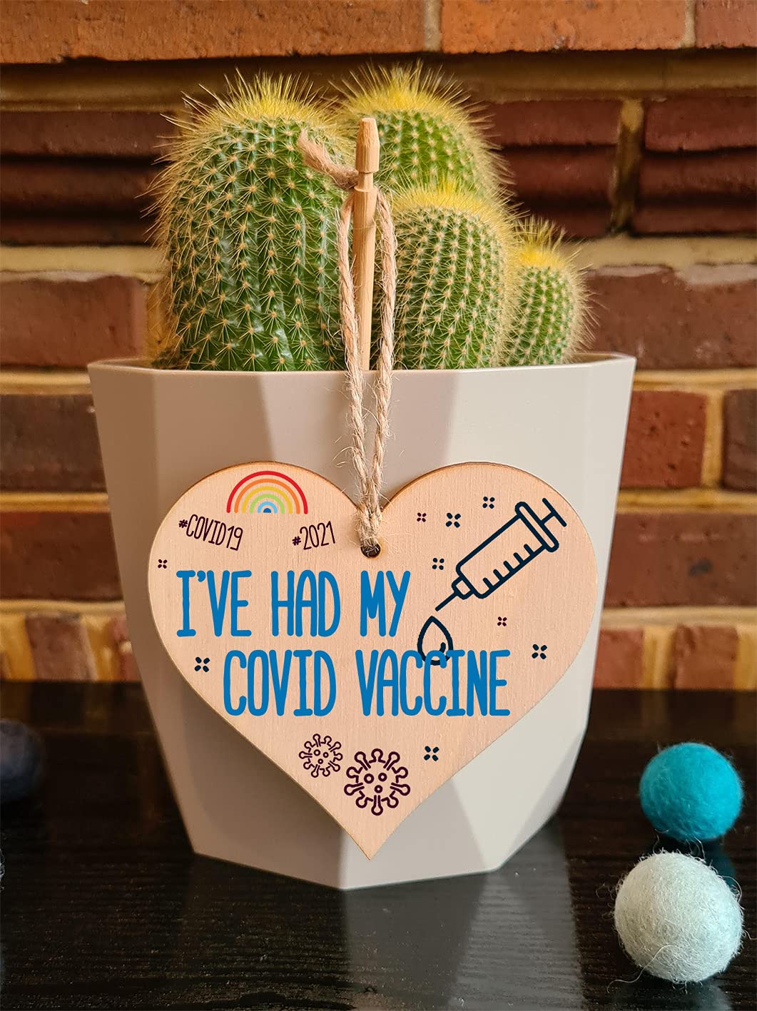 The Plum Penguin Handmade Wooden Hanging Heart Plaque Gift I've had my COVID Vaccine Vaccinated Celebration Gift Car Mirror Hanger Badge Alternative
