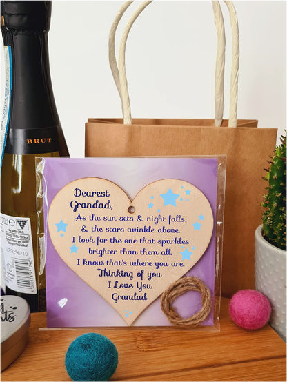 Gift In Can Handmade Wooden Hanging Heart Plaque Gift to remember Grandad Loving Thoughtful Remembrance Keepsake