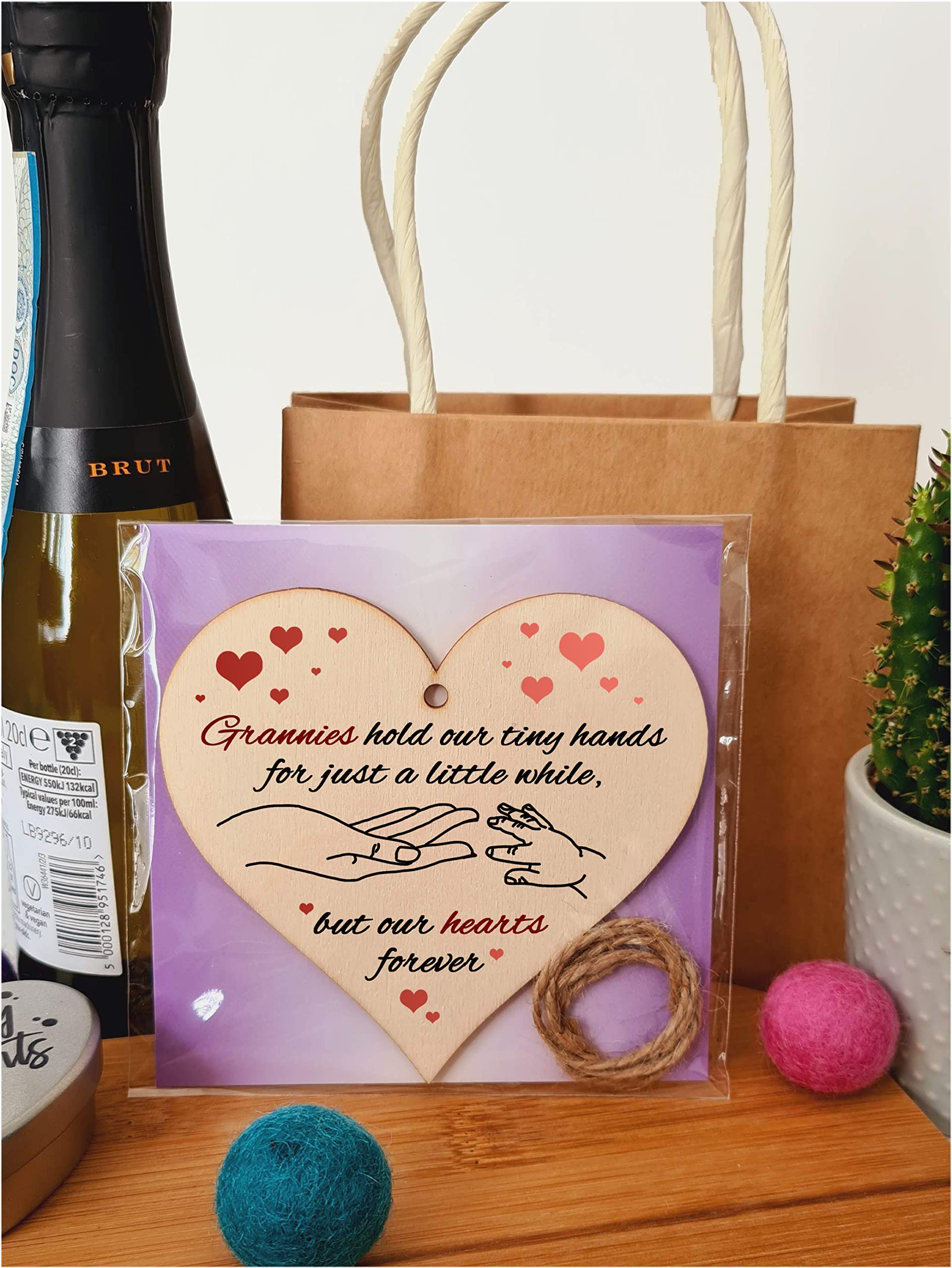 Handmade Wooden Hanging Heart Plaque Gift for Grannies from Kids Babies Thoughtful Keepsake