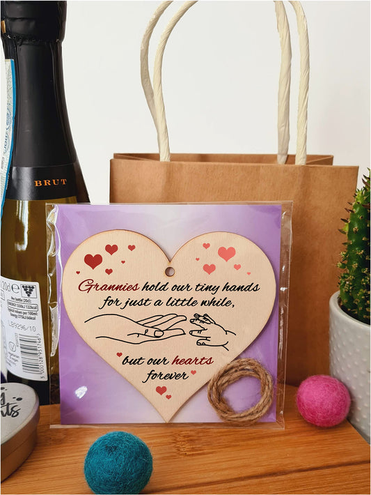 Handmade Wooden Hanging Heart Plaque Gift for Grannies from Kids Babies Thoughtful Keepsake