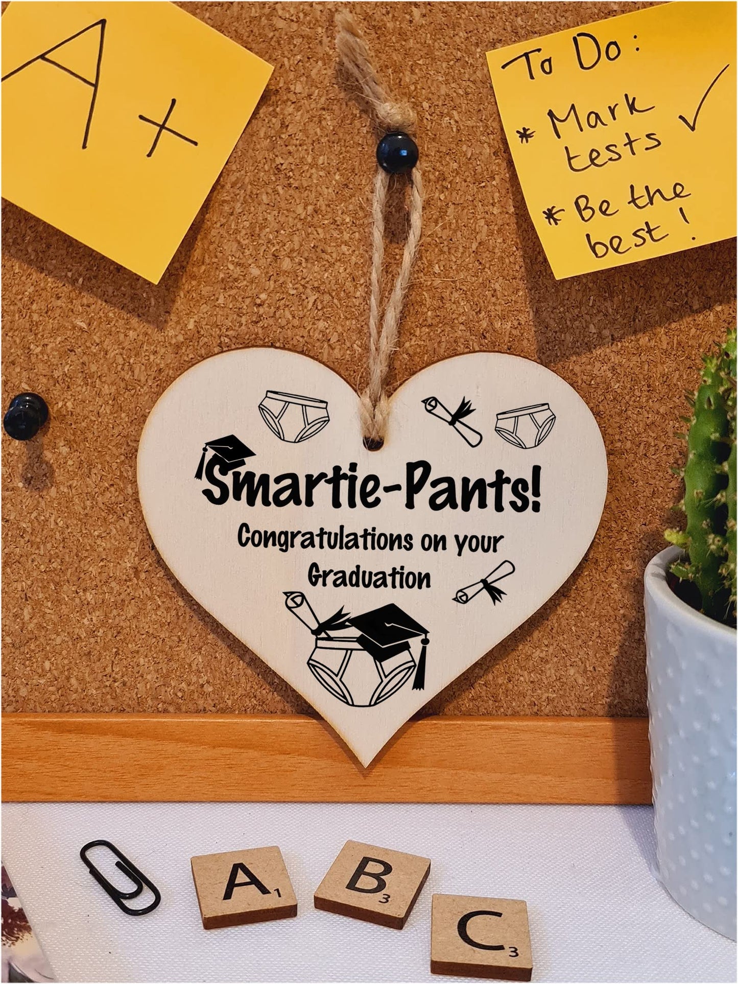 Handmade Wooden Hanging Heart Plaque Gift Well Done on Graduation Congratulations Keepsake