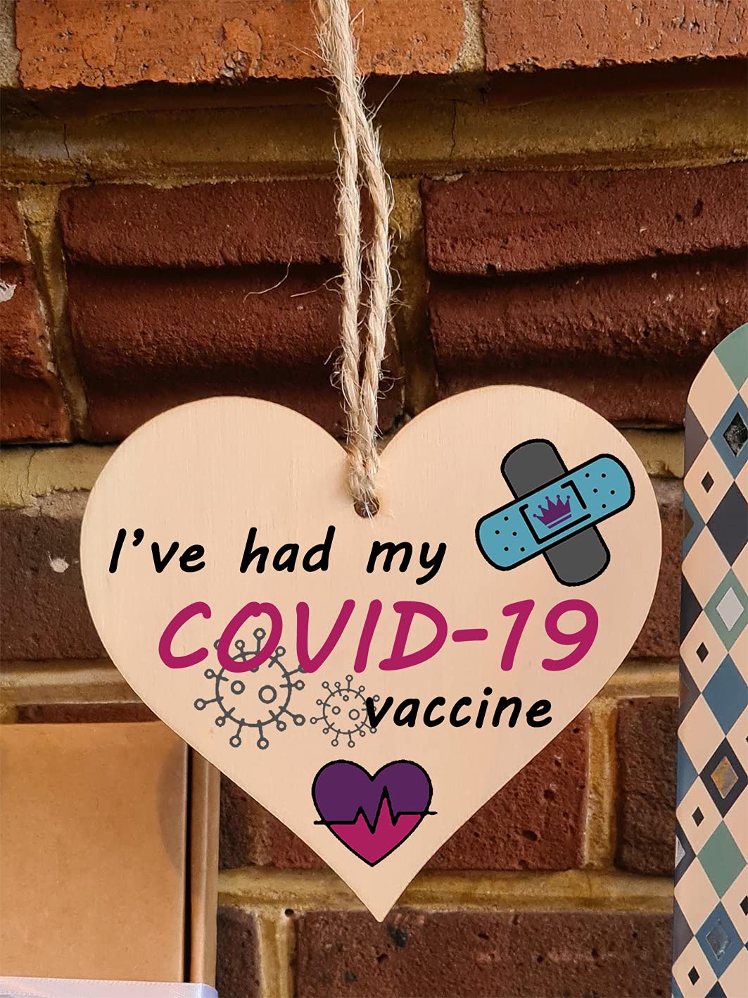The Plum Penguin Handmade Wooden Hanging Heart Plaque Gift I've had my COVID-19 Vaccine Vaccinated Celebration Gift Car Mirror Hanger Badge Alternative