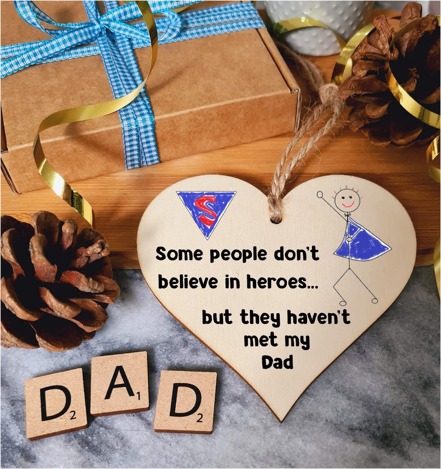 Handmade Wooden Hanging Heart Plaque Gift for Dad Novelty Funny Keepsake