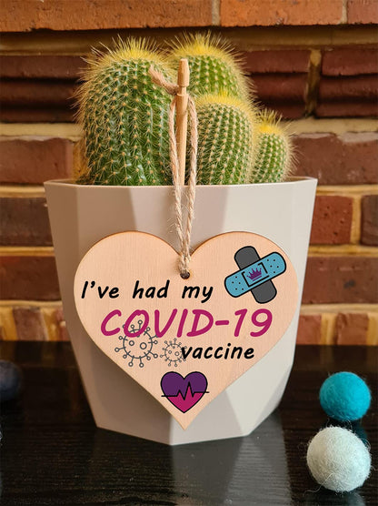 The Plum Penguin Handmade Wooden Hanging Heart Plaque Gift I've had my COVID-19 Vaccine Vaccinated Celebration Gift Car Mirror Hanger Badge Alternative
