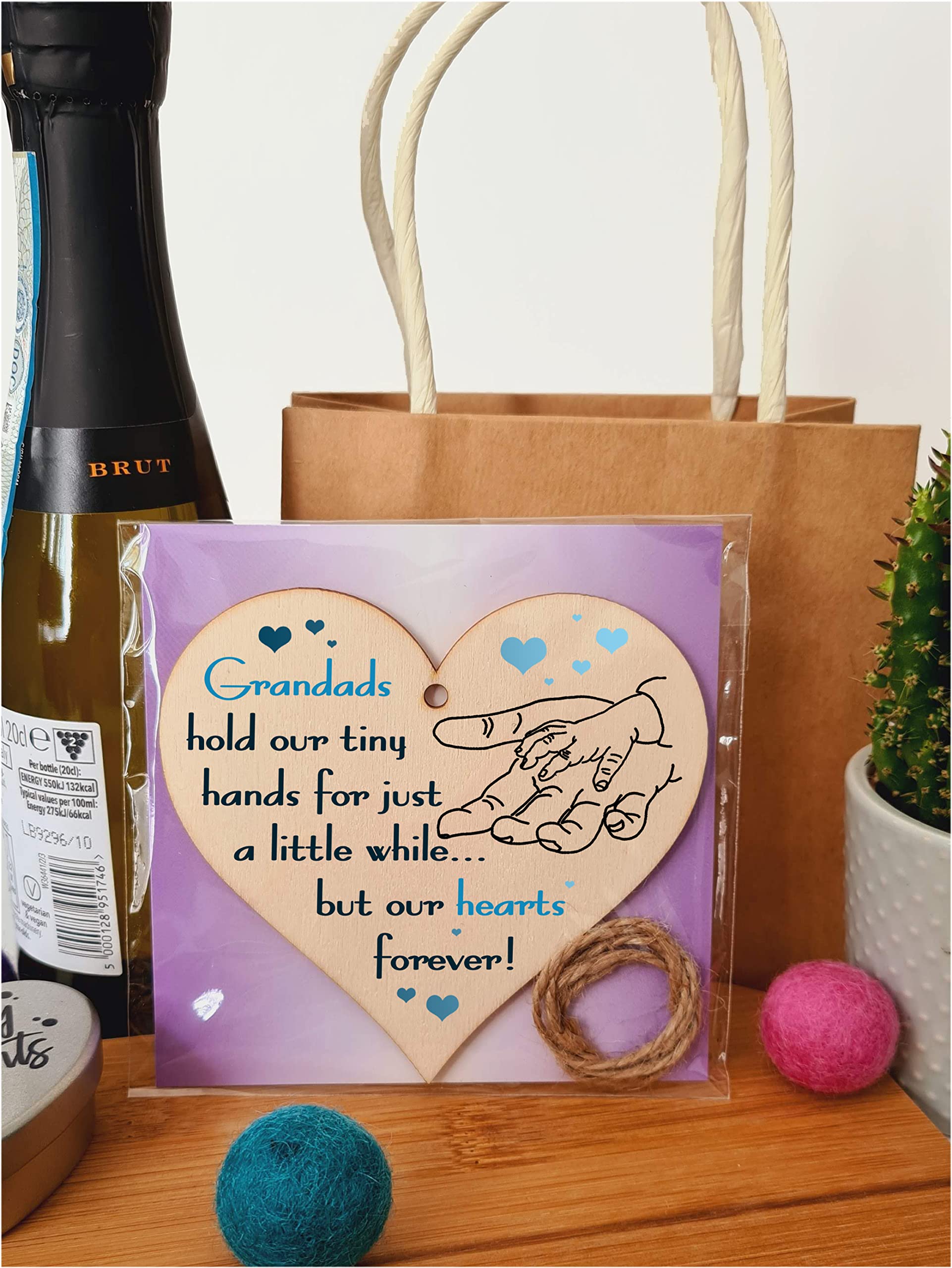 Handmade Wooden Hanging Heart Plaque Gift for Grandads from Kids Babies Thoughtful Keepsake