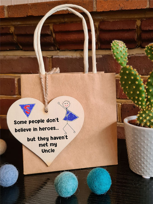 Handmade Wooden Hanging Heart Plaque Gift for Uncle Novelty Funny Keepsake