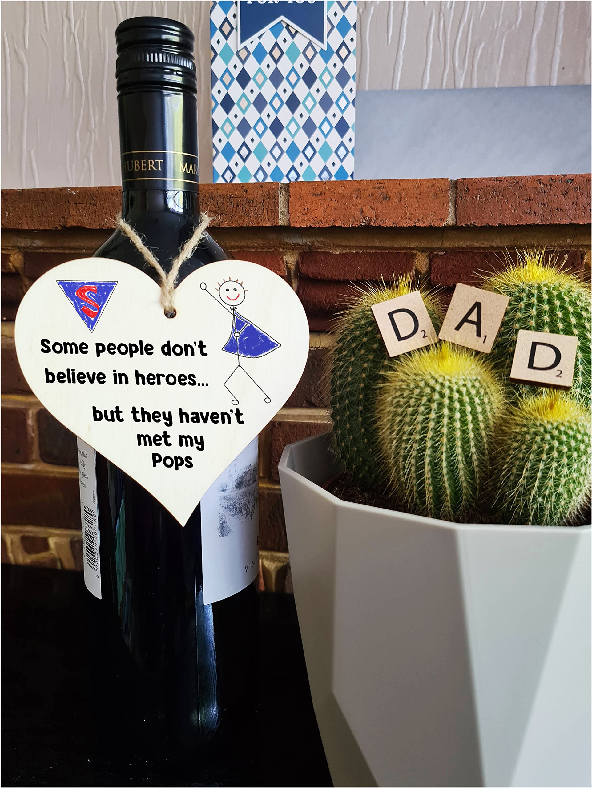 Handmade Wooden Hanging Heart Plaque Gift for Pops Novelty Funny Keepsake