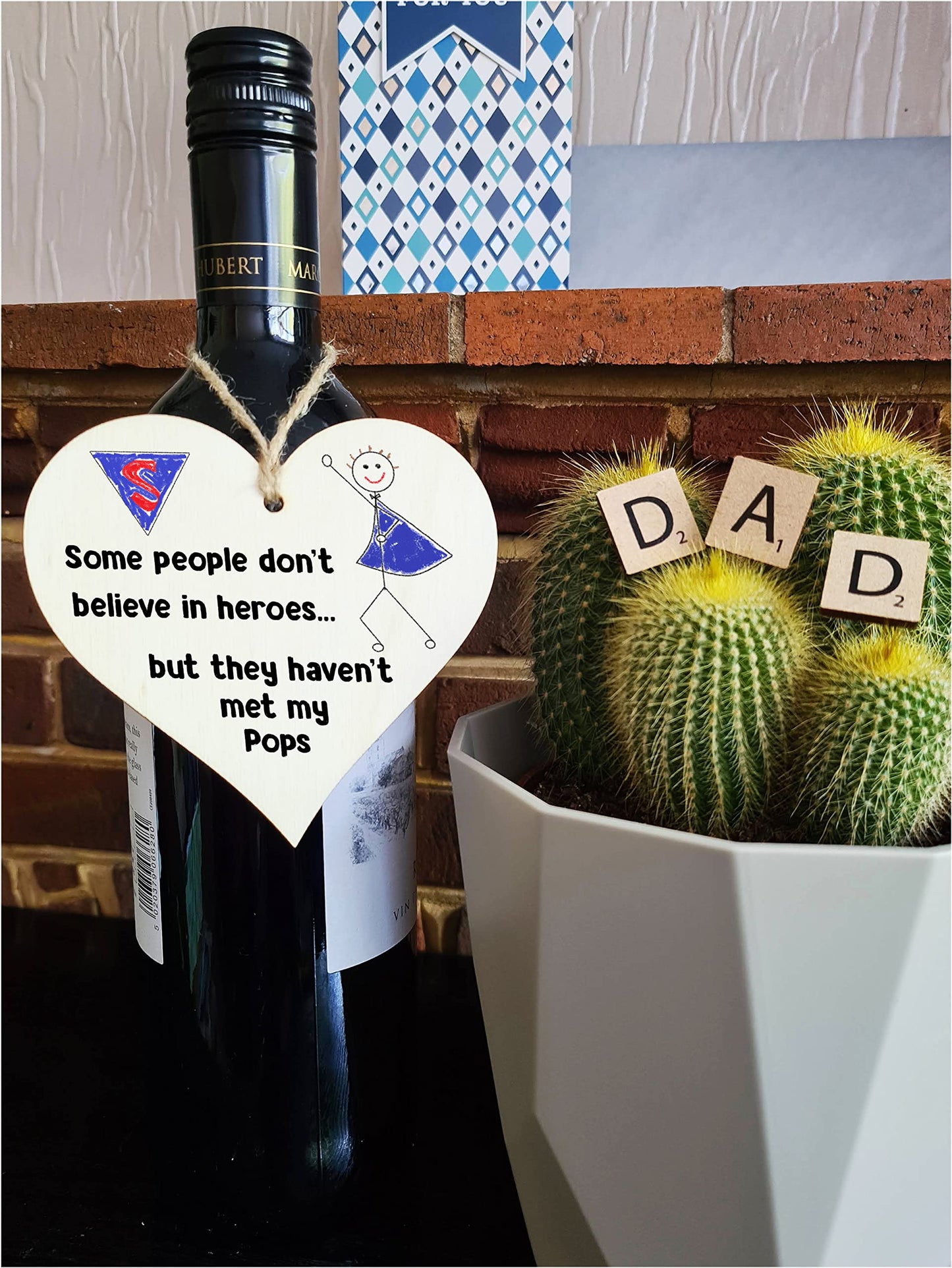 Handmade Wooden Hanging Heart Plaque Gift for Pops Novelty Funny Keepsake