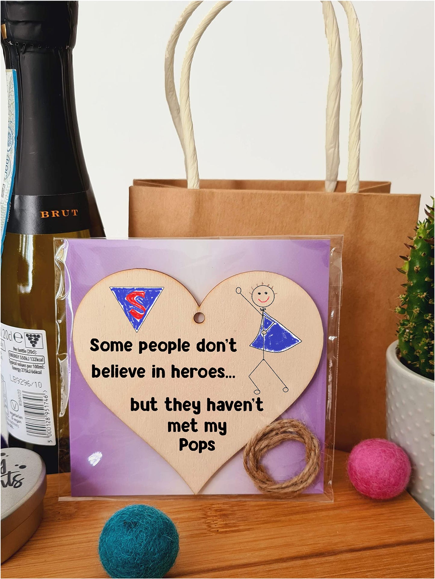 Handmade Wooden Hanging Heart Plaque Gift for Pops Novelty Funny Keepsake