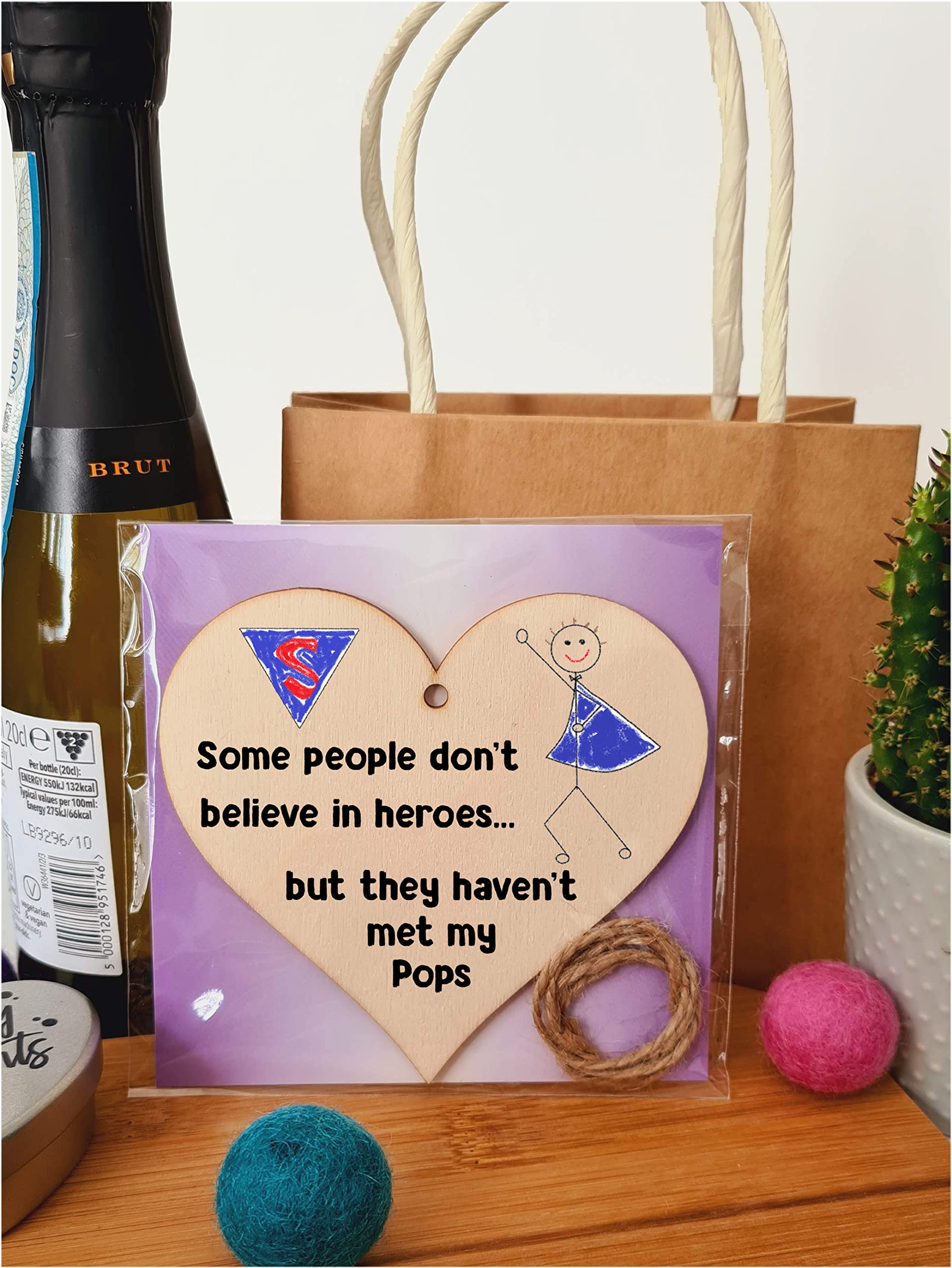 Handmade Wooden Hanging Heart Plaque Gift for Pops Novelty Funny Keepsake