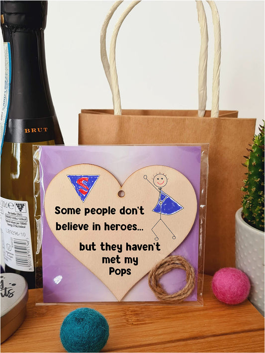Handmade Wooden Hanging Heart Plaque Gift for Pops Novelty Funny Keepsake
