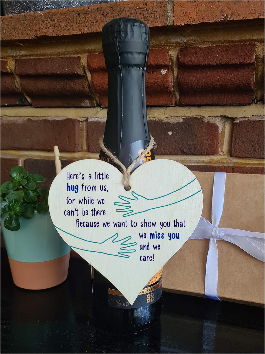 The Plum Penguin Handmade Wooden Hanging Heart Plaque Gift a little hug from us to show you we care miss you long distance wall hanger cute rainbow design for family friends grandparents